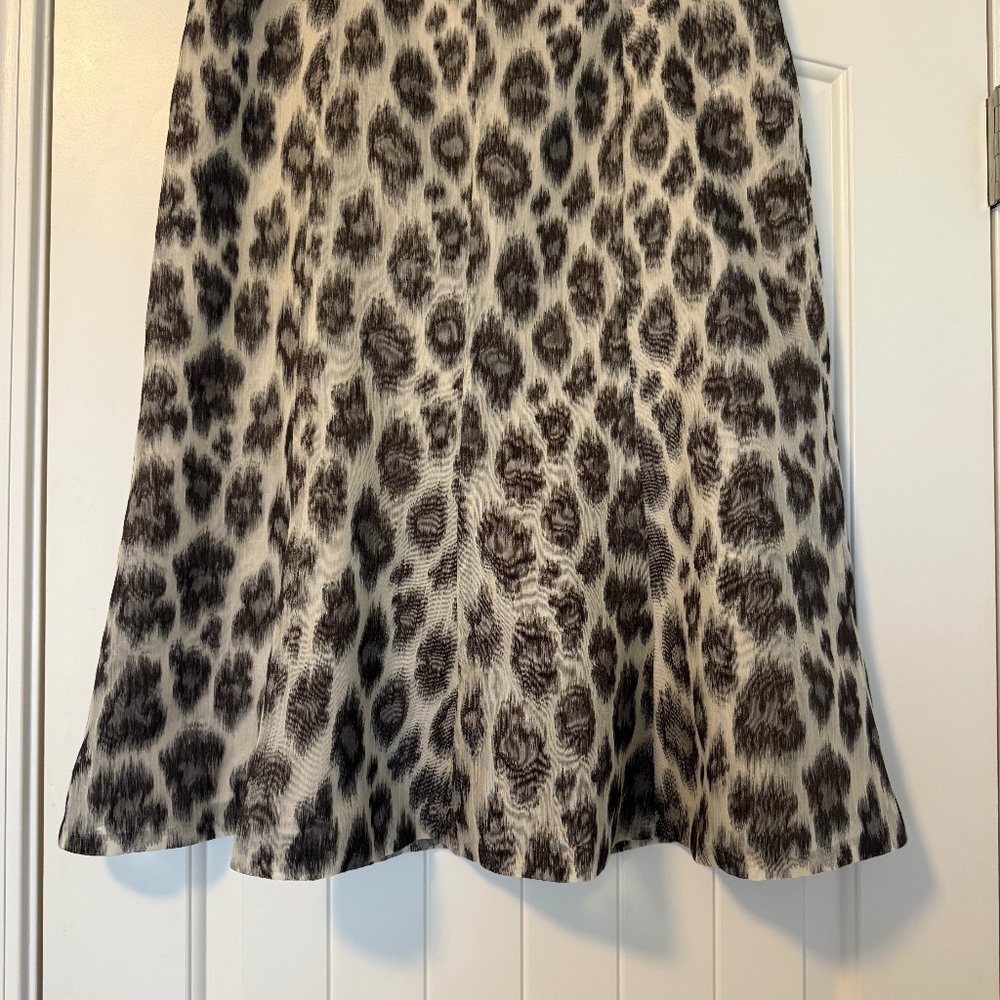 Talbots Women’s Silk/Linen  Midi Skirt Animal Print Lined Cream Brown Sz‎ 16